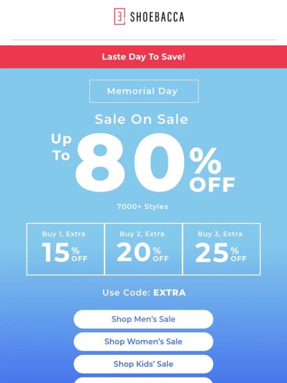 Last Chance To Save Up to 80% off from Memorial Day Sale on Sale