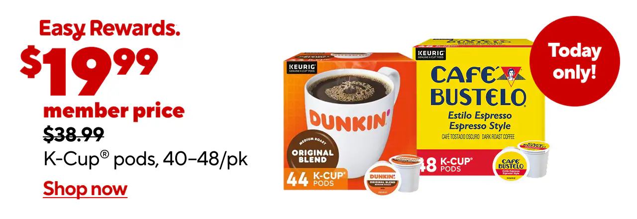 40-48pk K-Cups $19.99 (Members)/$24.99 (Non-Members) Save up to $19. Tuesday only!