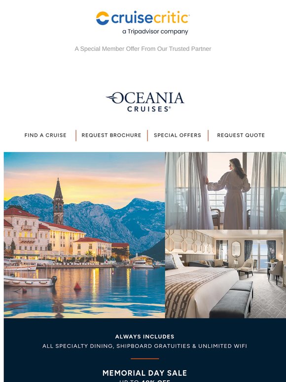 Memorial Day Savings plus Category Upgrade on Oceania Cruises