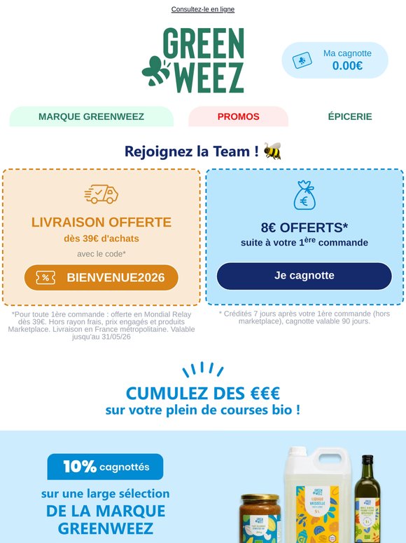 10% OFFERTS sur toute la marque Greenweez !