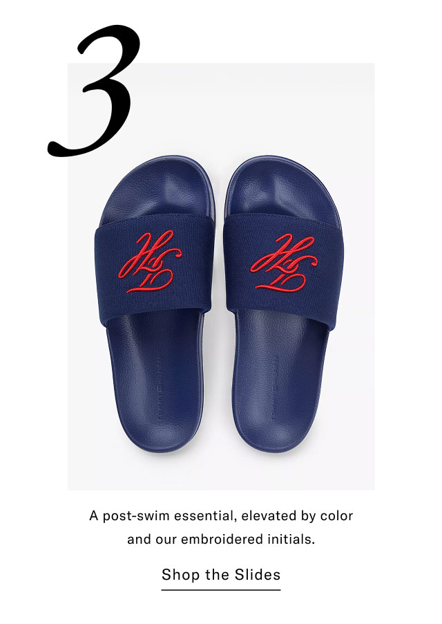 3 A post-swim essential, elevated by color and our embroidered initials. Shop the Slides