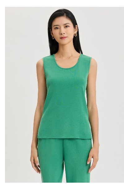 Mid-Length Scoop Neck Knit Tank, Kelly Green