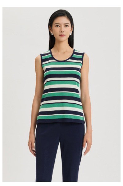 Mid-Length Stripe Scoop Neck Knit Tank