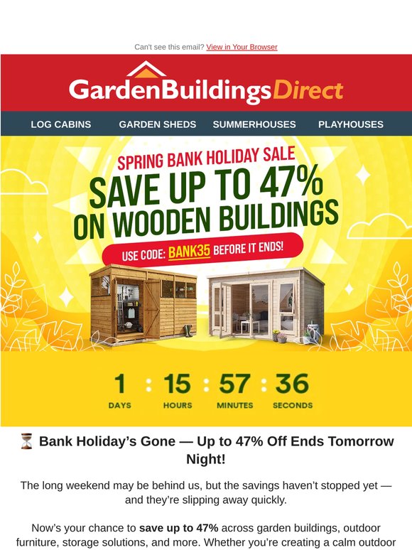 ⏳ Bank Holiday Sale Ends Tomorrow — Grab Up to 47% Off Today!