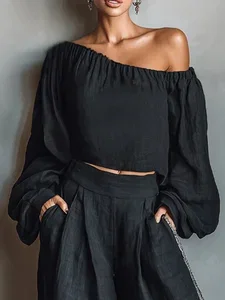Image of Cotton Casual Floral Gathered Off The Shoulder Blouse
