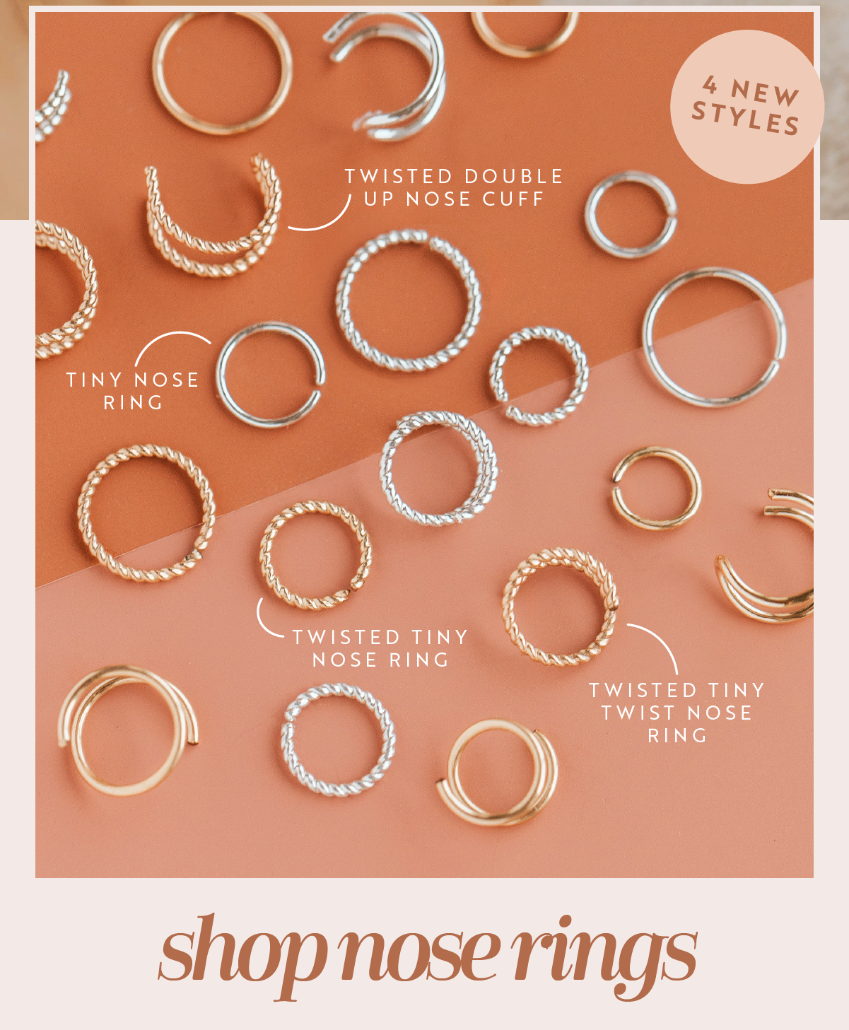 Nose rings and nose cuffs, minimal and textured styles! Shop Nose Rings >