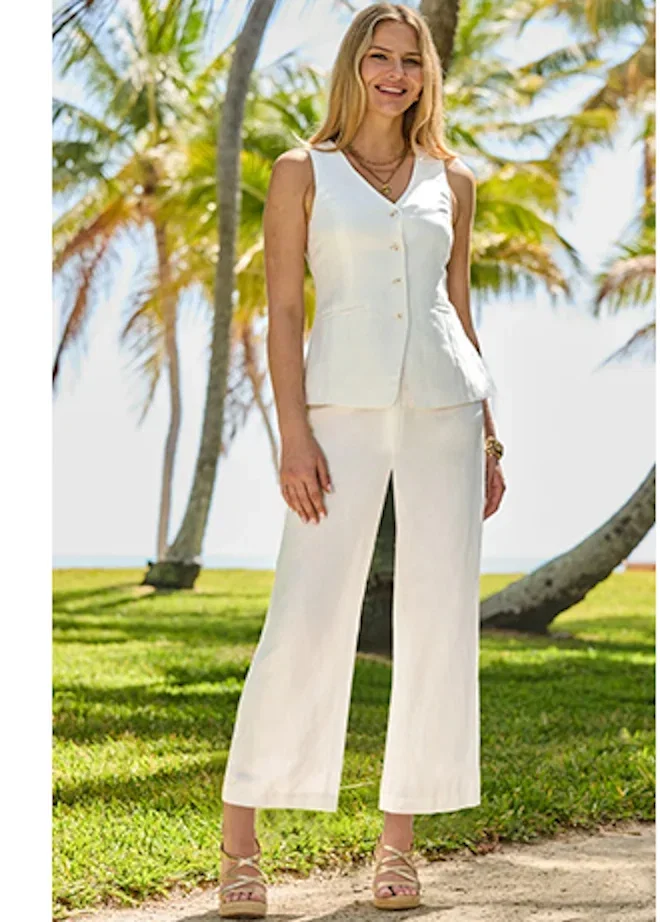 Ivory Linen Blend Culotte Trousers