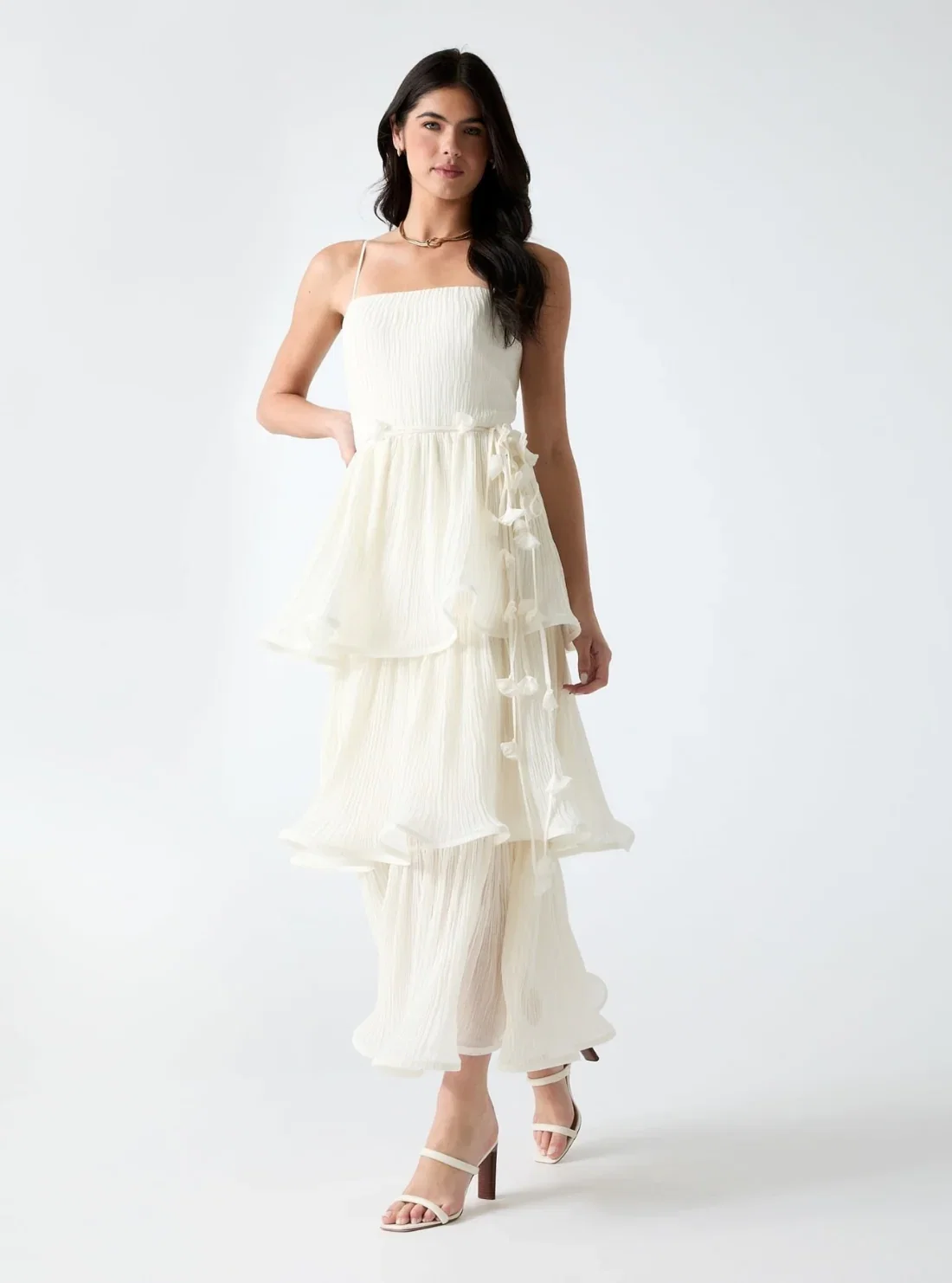 Image of Eco White Alessia Tiered Midi Dress