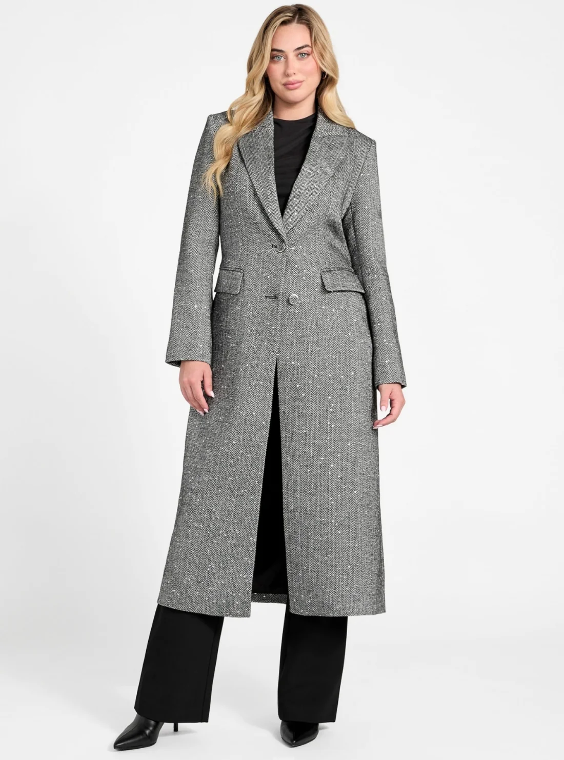 Image of Grey Stefania Sequin Herringbone Coat