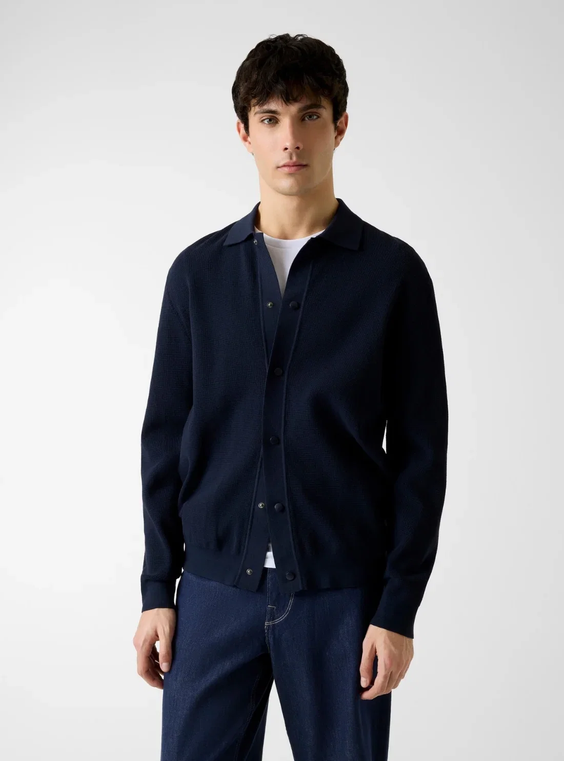 Image of Blue Polo Buttoned Tech Cardigan Sweater