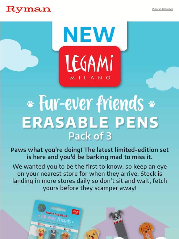 NEW Legami Fur-Ever Friends Erasable Pens 🐕