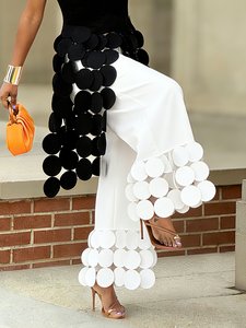 Image of Urban High Waisted Wide Leg Pants Circle Applique Party Trousers