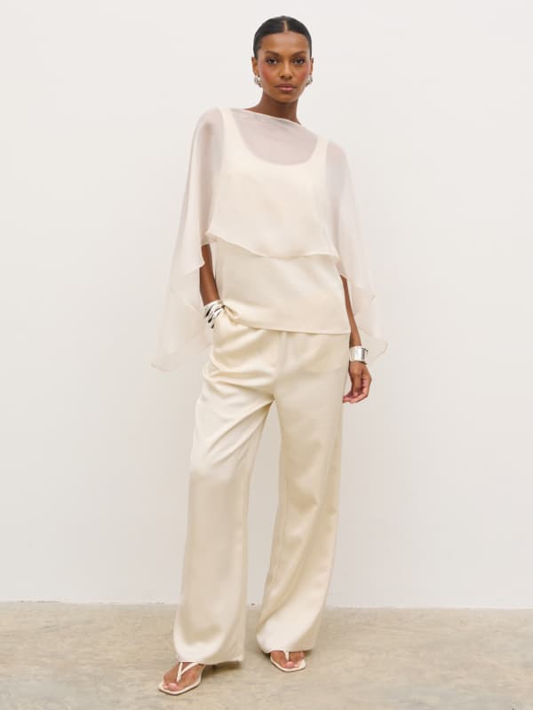 Alaia Organza Cape in Champagne styled with the Breya Cami and Trousers