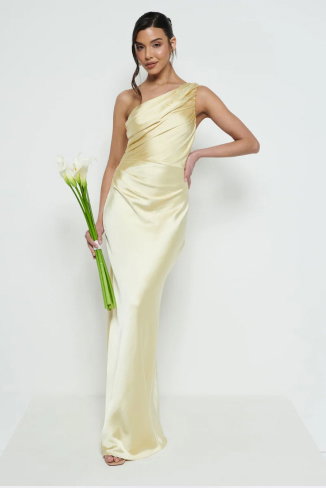 Juliet Ruched Maxi Bridesmaid Dress - Lemon