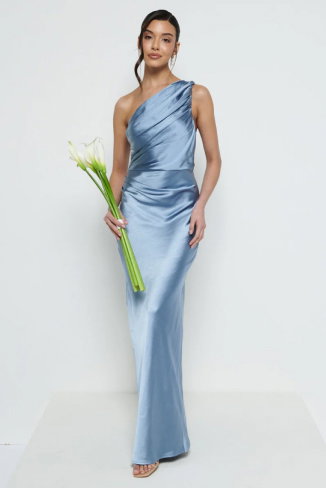 Juliet Ruched Maxi Bridesmaid Dress - Dusty Blue