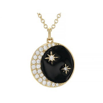 White Cubic Zirconia 18k Yellow Gold Over Sterling Silver And Black Enamel Celestial Pendant 0.45ctw