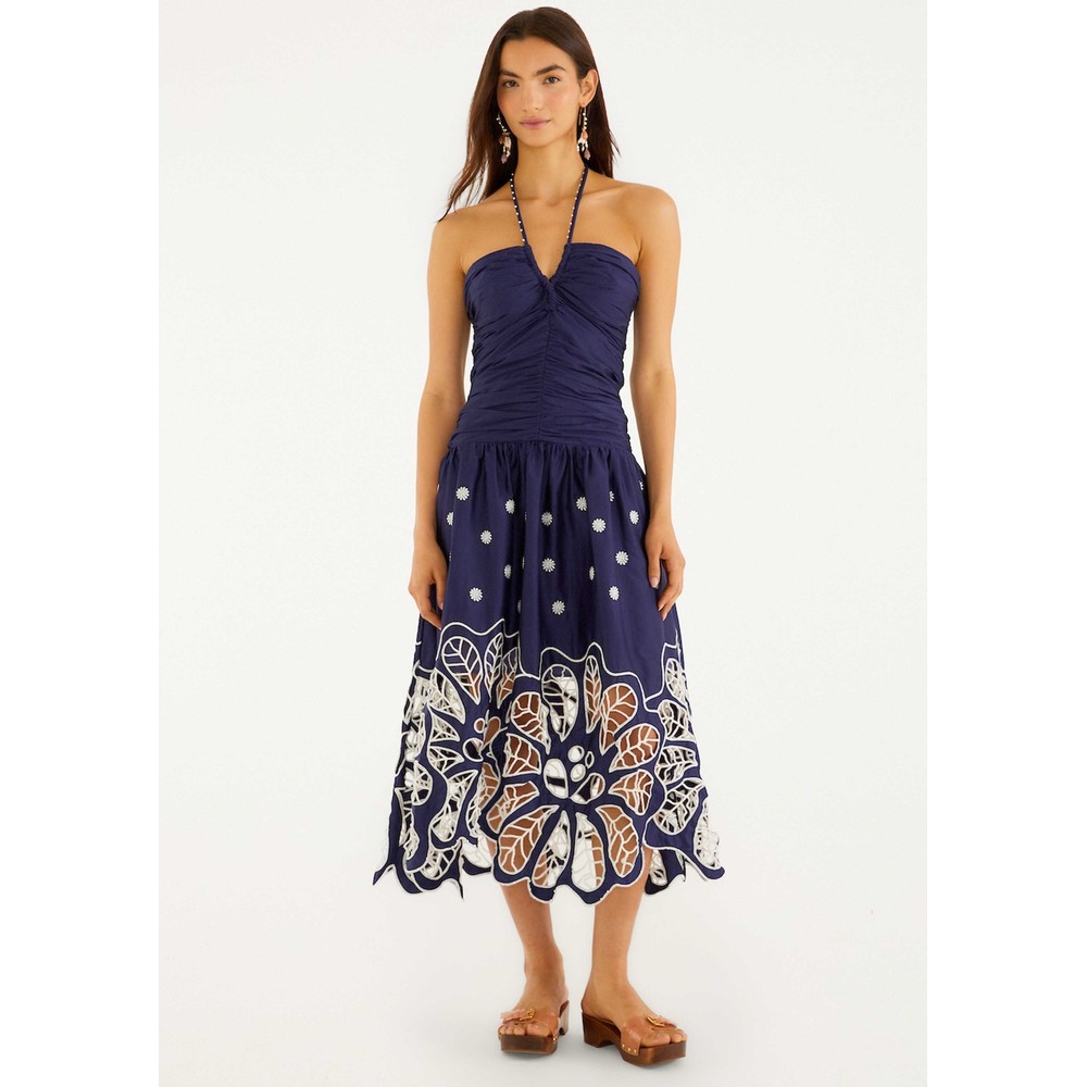 Image of Richilieur Embroidered Midi Dress - Dark Blue