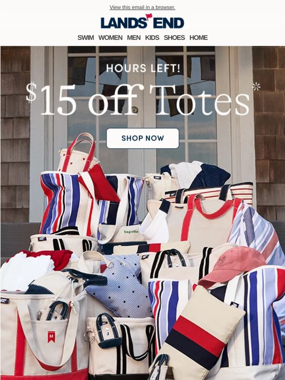 Hours left: $15 off totes + 50% off sitewide!