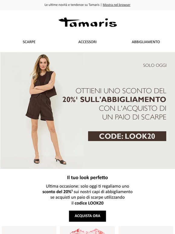 Solo oggi ❤️ 20% di sconto sull'abbigliamento con l'acquisto di un paio di scarpe