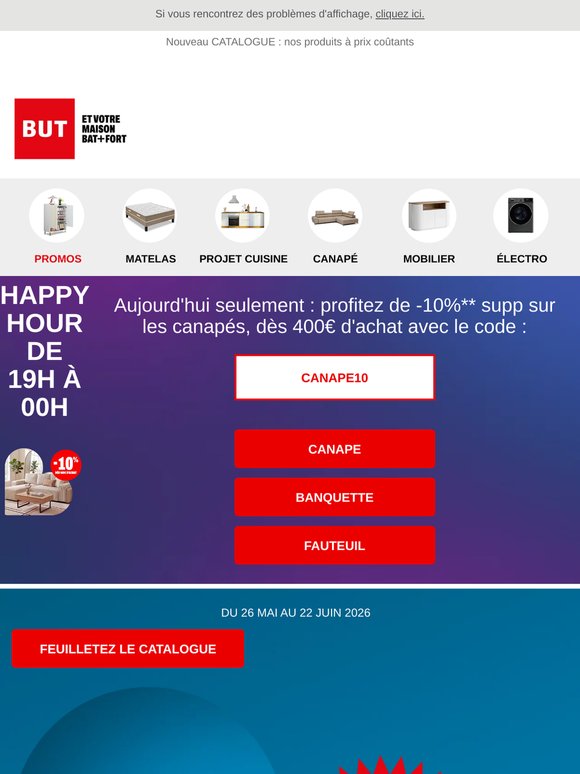 🎉 Happy hour ce jour : -10% supp sur les canapés