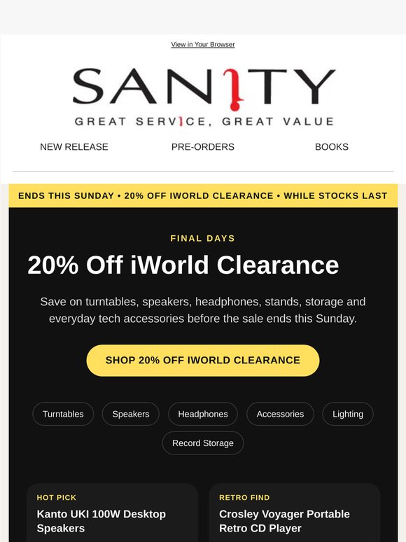 Final Days: 20% Off iWorld Clearance
