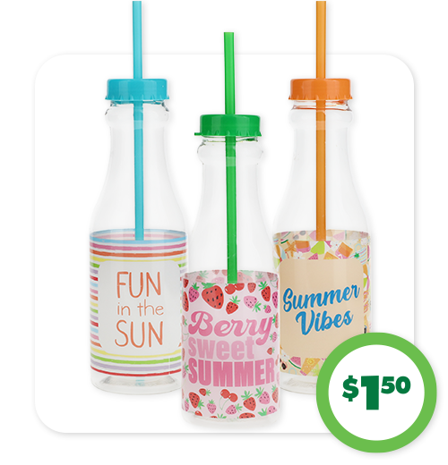 $1.50 Reusable Bottles With Straws