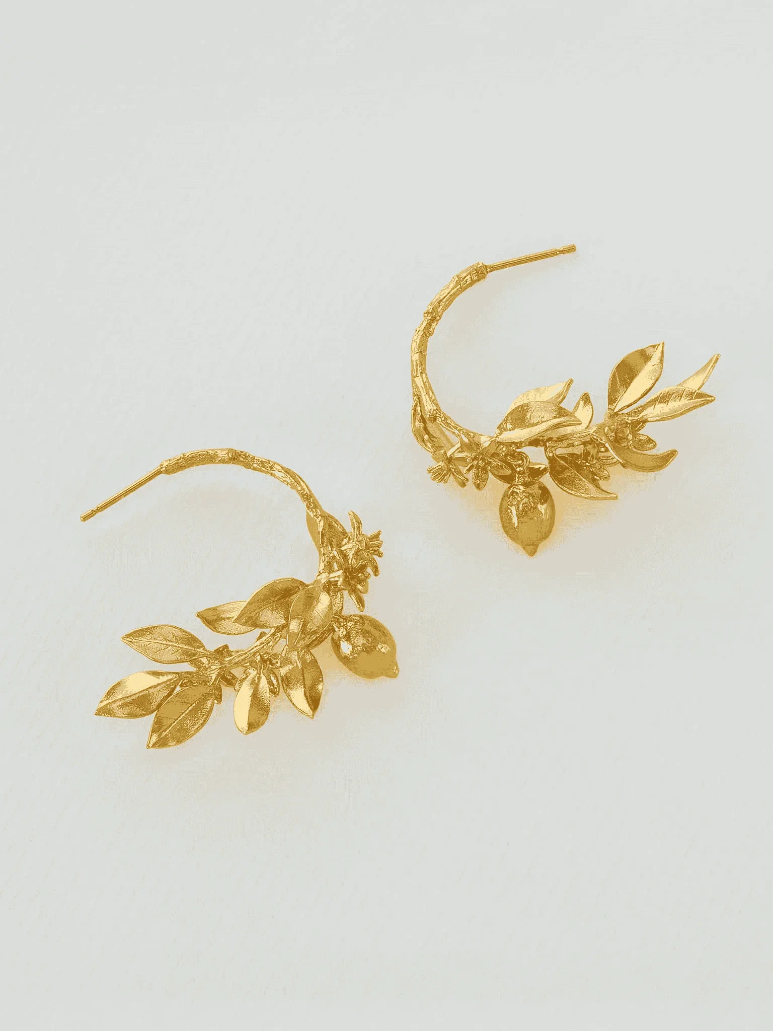 Lemon Blossom Branch Hoop Earrings with Hanging Lemons