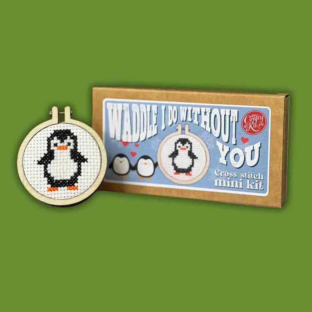 Image of Waddle I Do Without You Mini Matchbox Cross Stitch Kit - The Crafty Kit Co.