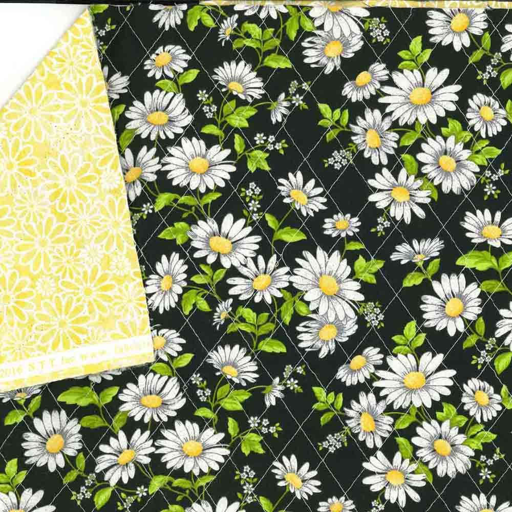 Image of Fabric Traditions - Double Faced Quilts - PreQuilted Double Sided Cotton - Daises - Black & Yellow - Yardage