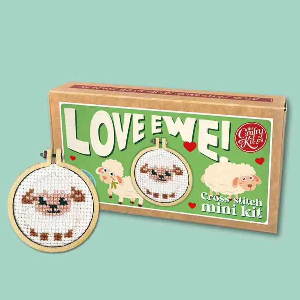 Image of Love Ewe! Mini Matchbox Cross Stitch Kit - The Crafty Kit Co.