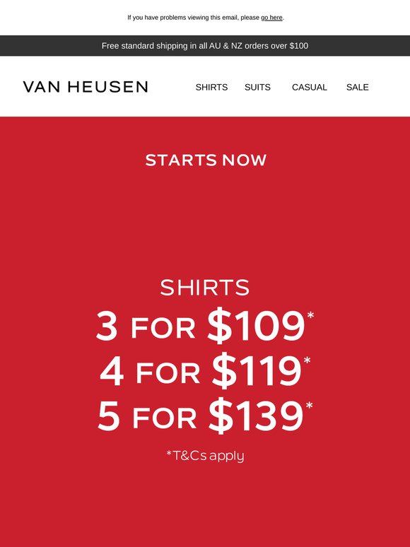 3 for $109, 4 for $119 Shirts