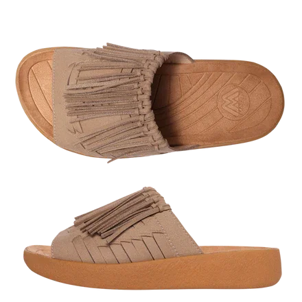 Thunderbird Thatched Slide | Suede Vegan Leather | Rubber | Taupe | Tan