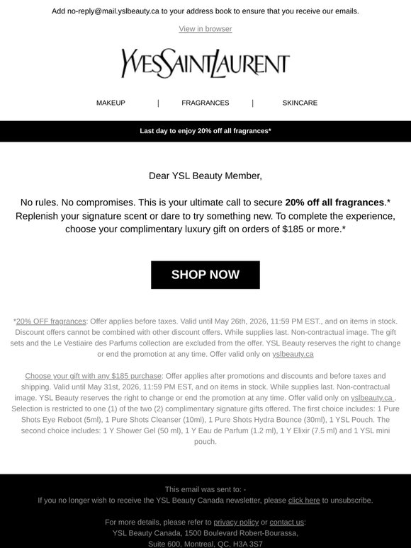 Last call to claim 20% off fragrance icons