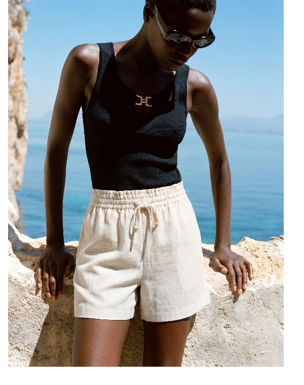 Tie Waist Linen Blend Shorts