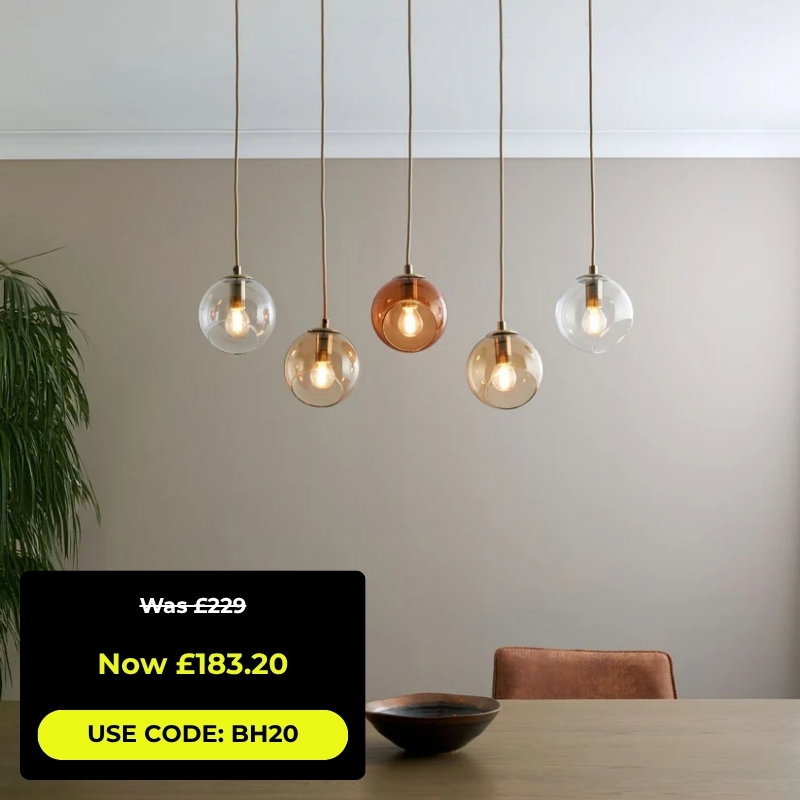 Branco 5 Light Antique Brass Ceiling Pendant Bar