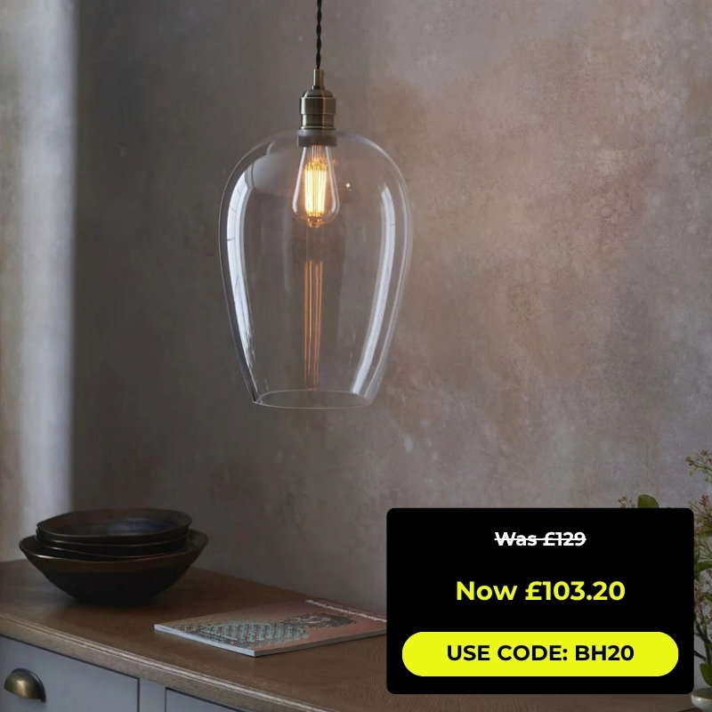 Stourton Antique Brass & Glass Pendant Ceiling Light Large