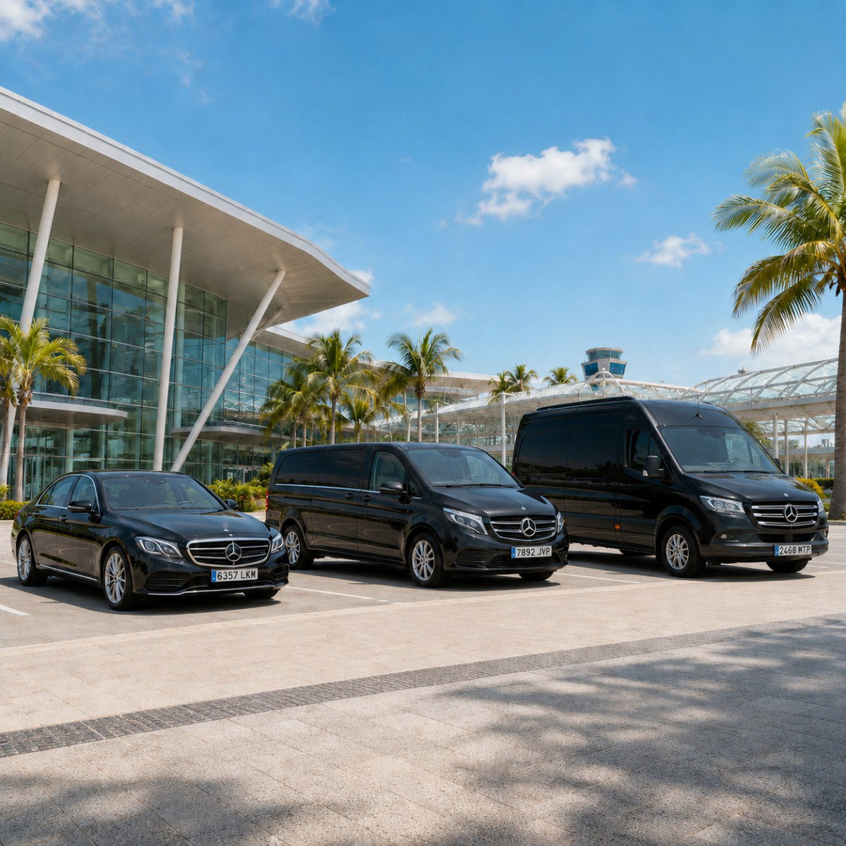 A variety of vehicles in various sizes in front of a hotel