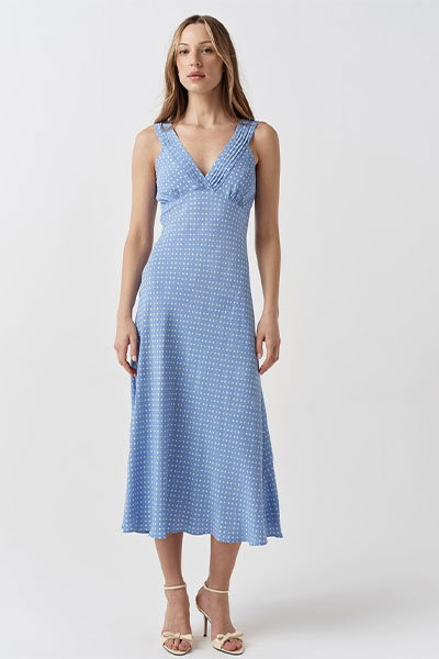 Elise Spot Pintuck Crepe Midi Dress