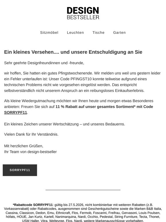 11% als Entschuldigung an Sie
