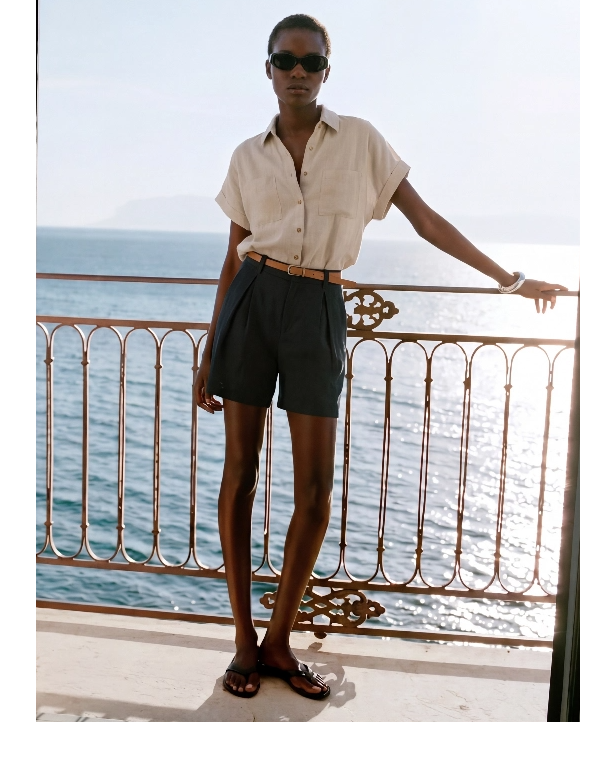 Belted Pleated Linen Shorts