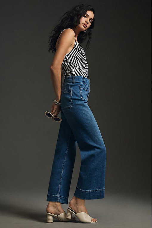 The Colette Denim Cropped Wide-Leg Jeans by Maeve