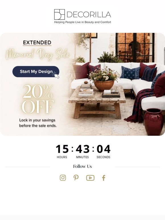 🕐 Extended 1 Day: 20% Off Memorial Day Design Packages