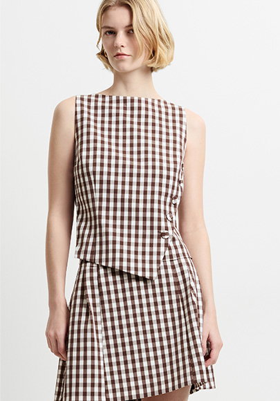 Lexi Tailored Brown Gingham Asymmetric Top