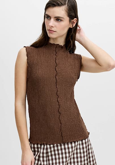 Andie Textured Sleeveless Brown Top