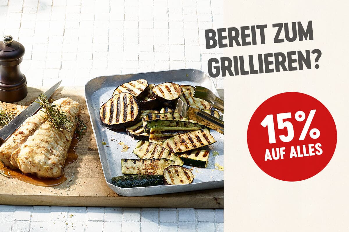 Seeteufelfilet mit zart grillierten Auberginen und Zucchetti - Bereit zum Grillieren? 15% auf alles, Oswald