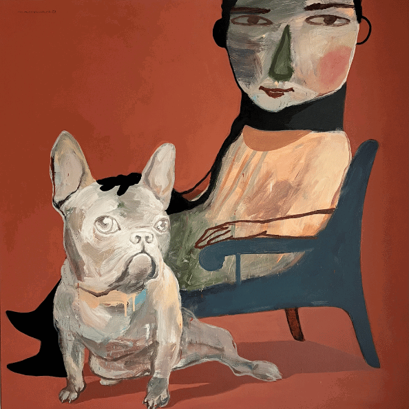 painting of a person and dog