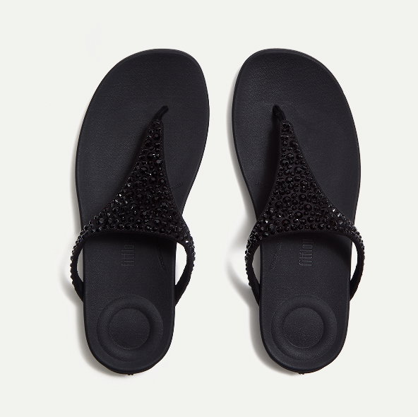 SOLAY Mixed-Crystal Toe-Post Sandals - Black