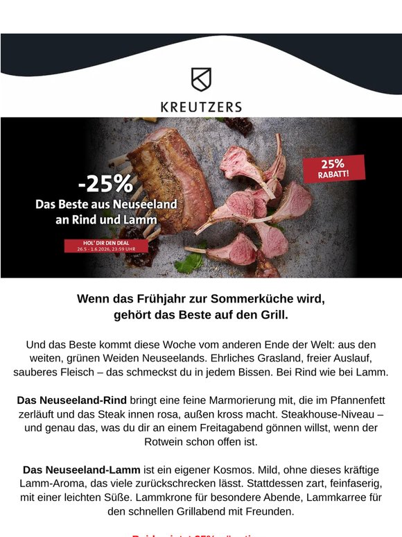 25% auf Neuseeland-Rind & -Lamm – Nur bis 1. Juni 🥩