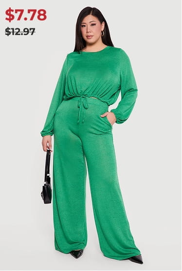Shop Plus Size High Waisted Wide Leg Brushed Knit Pants