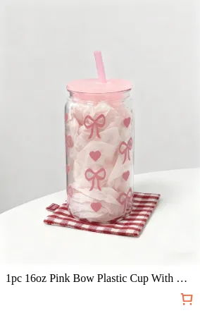 1pc 16oz Pink Bow Plastic Cup With...